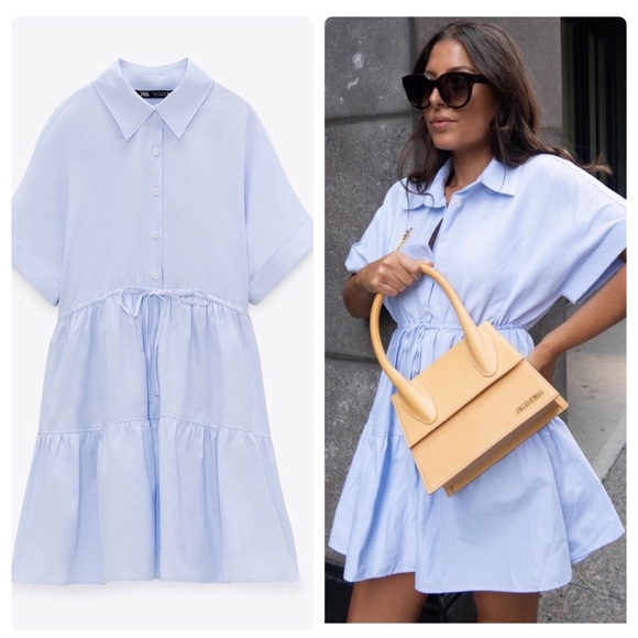 Zara Dresses & Skirts - Zara Tiered Cotton Short Dress Blue New
